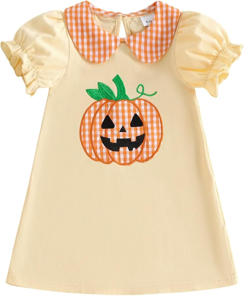 Toddler Girl Halloween Outfit Pumpkin Embroidery Doll Collar Dress | Amazon (US)