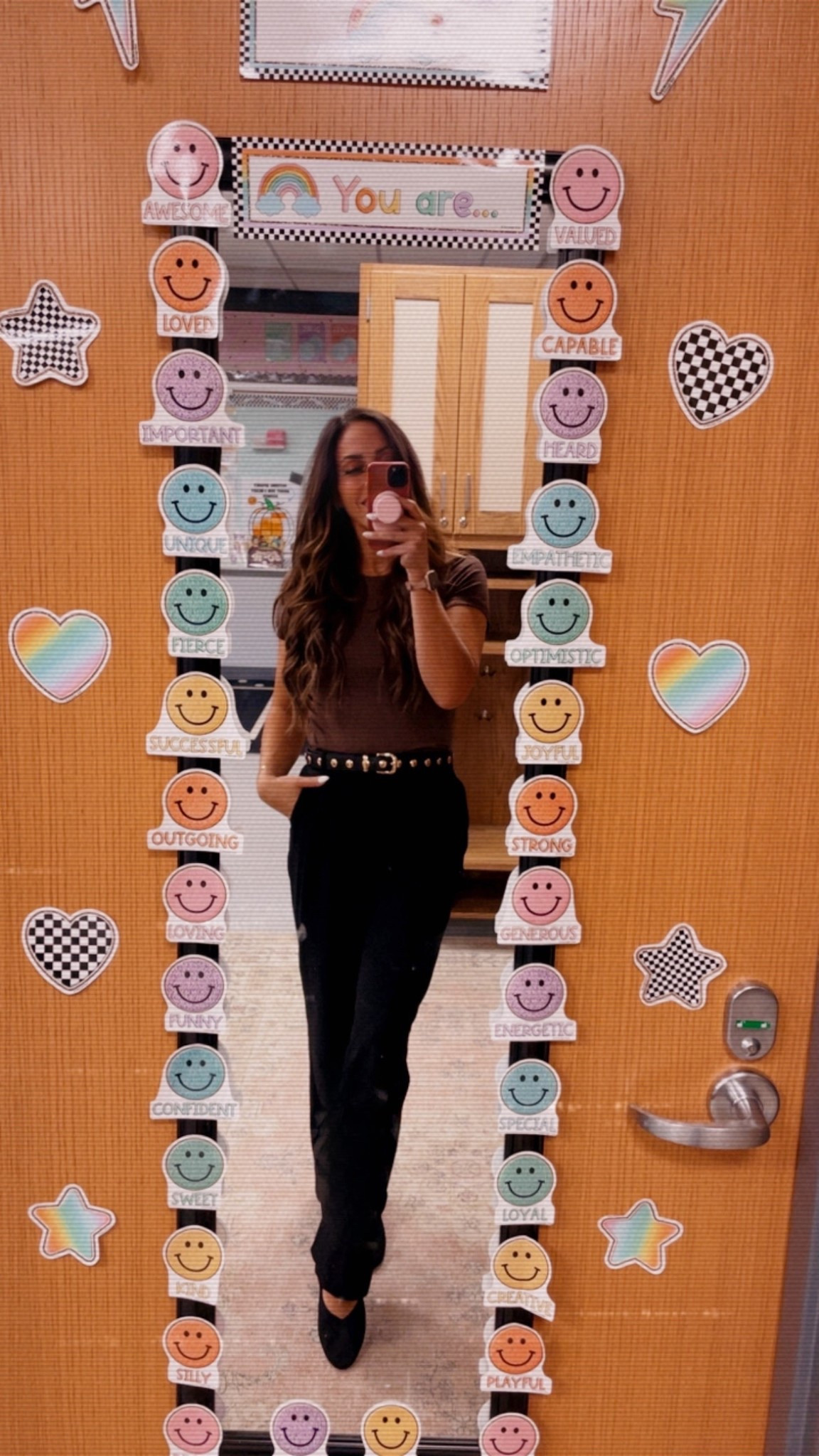 Super easy and basic  fall Monday teacher fit! Brown baby tee + studded gold Amazon belt + Target flats. 

Can’t go wrong with basics 

🍂📚 #FallOOTD #TeacherStyle”

#LTKStyleTip #LTKWorkwear #LTKSeasonal