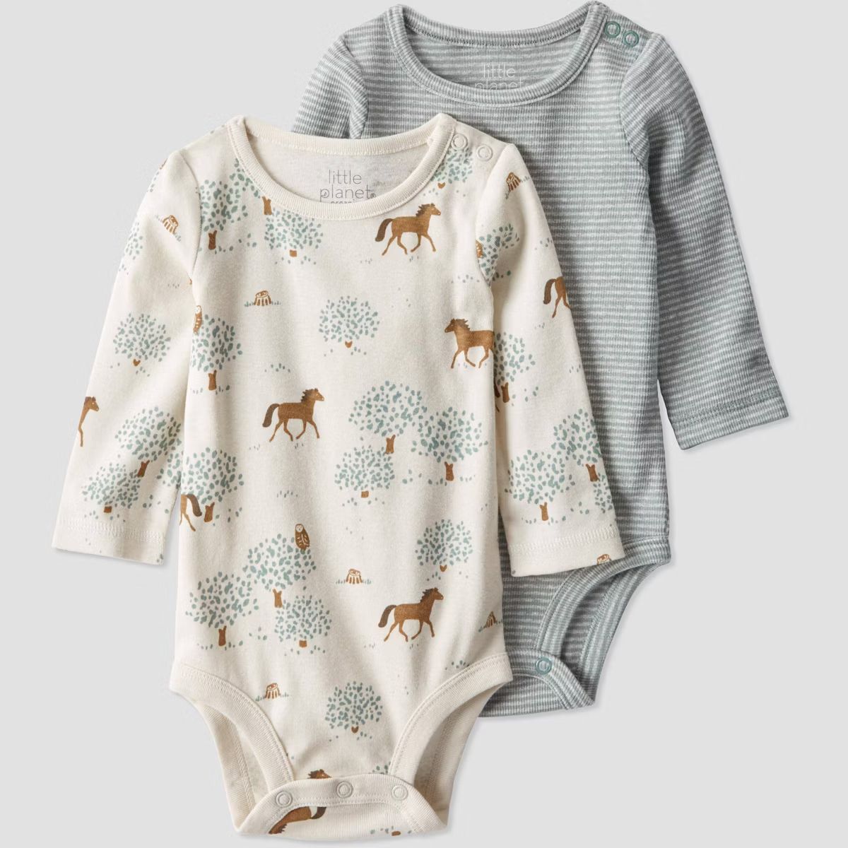 Little Planet by Carter's Organic Baby Boys' 2pk Horses Bodysuit - Cream/Green | Target