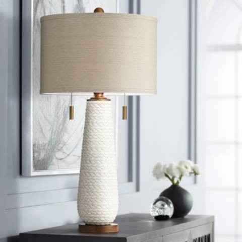 Possini Kingston White Ceramic Table Lamp with USB Table Top Dimmer | Lamps Plus