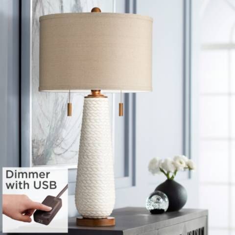 Possini Kingston White Ceramic Table Lamp with USB Table Top Dimmer | Lamps Plus