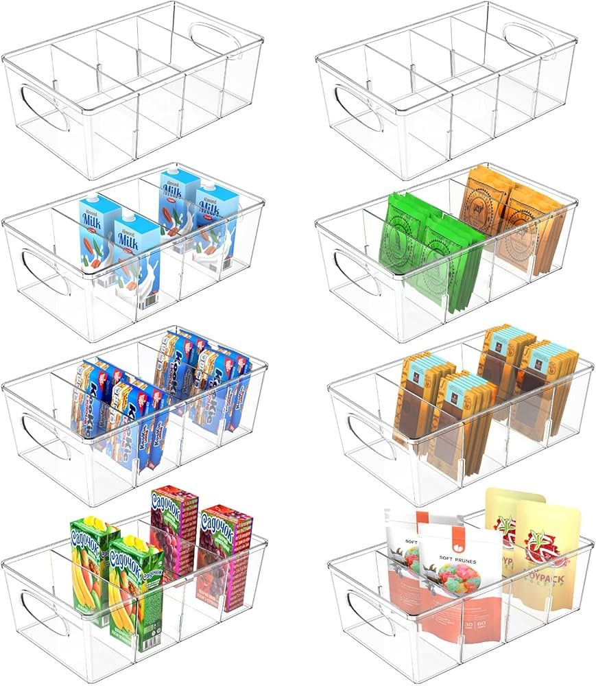 SPACEKEEPER Pantry Organization and Storage Bins 8 Pack Clear Storage Organizer Bins with Removab... | Amazon (US)