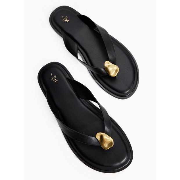 Buy Black Leather Metal Detail Toe Post Sandals 5 | Sandals | Argos | argos.co.uk