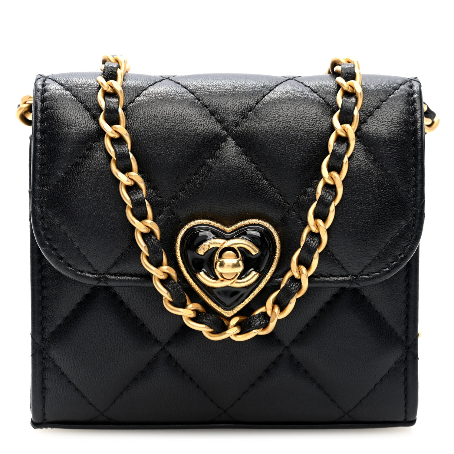 Lambskin Plexiglass Quilted Coco Love Clutch With Chain Black | FASHIONPHILE (US)