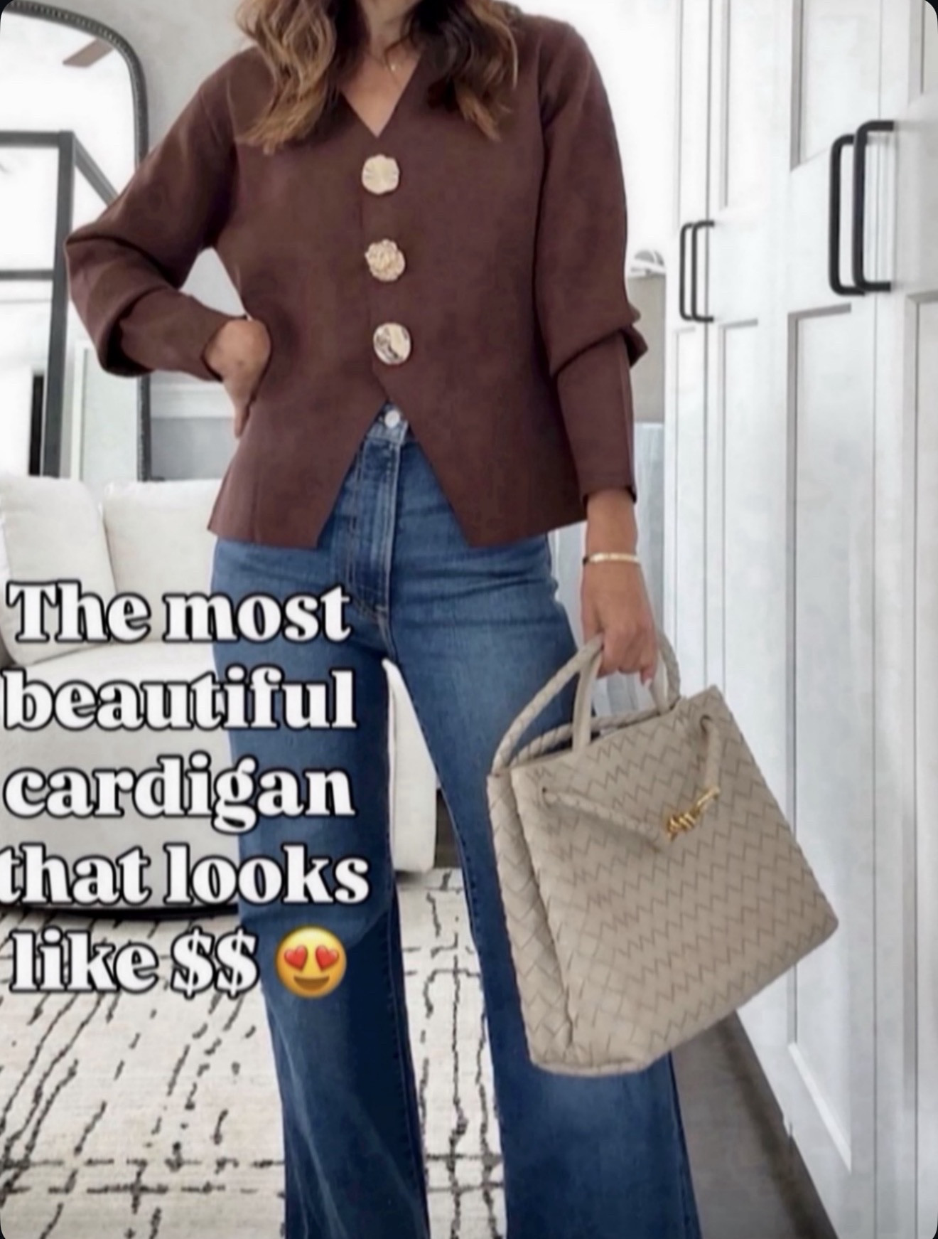 This cardigan looks designer 🤎 The buttons alone!! So flattering and such a good brown. Wearing size small 

#LTKHoliday #LTKGiftGuide #LTKOver40