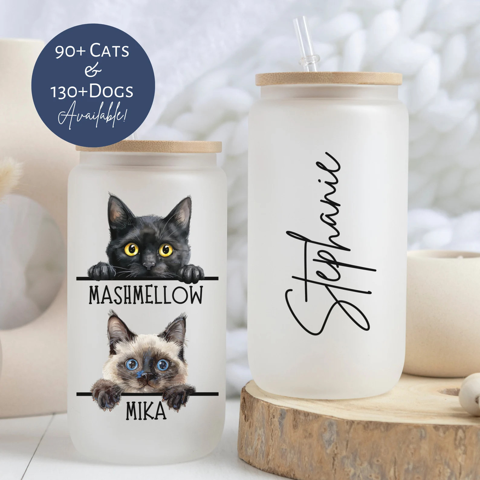 Cat Mom Glass Tumbler Personalized Cat Mom Glass Cup Custom Cat Lover Gift for Fur Mama Gift 16 O... | Etsy (US)