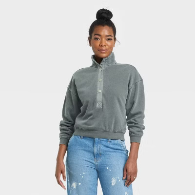 Women's Henley Neck Fleece Sweatshirt - Universal Thread™ | Target