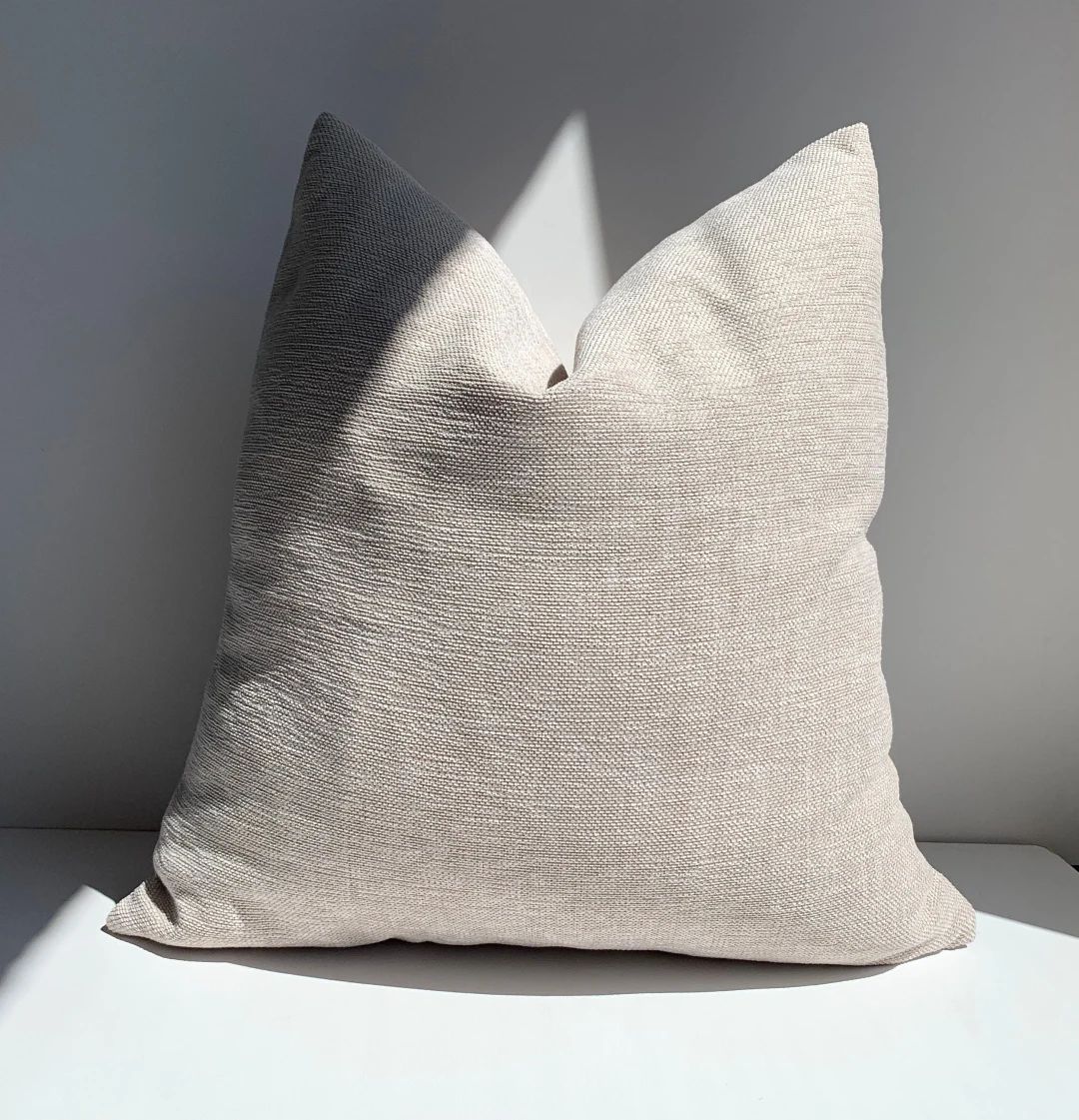 Oatmeal Cotton Linen Soft Pillow Cover, Natural Beige Decorative Textured Pillow, Farmhouse Pillo... | Etsy (US)