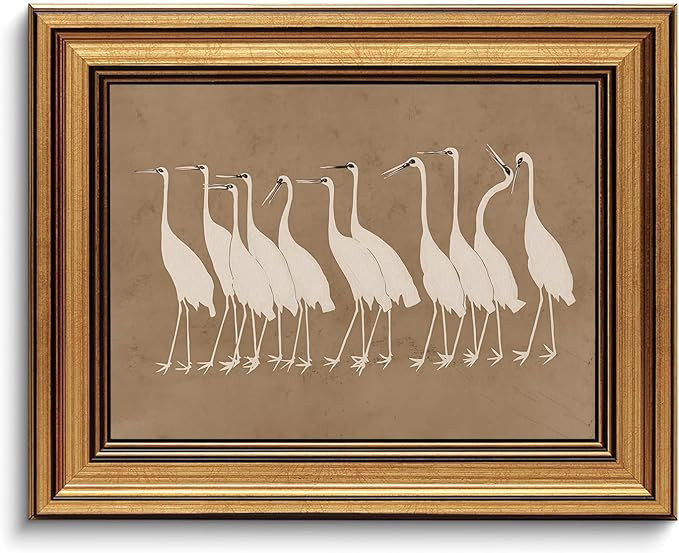 Vintage Gold Framed Wall Art - Vintage Animal Canvas Art Prints Crane Herd Paintings Wall Decor N... | Amazon (US)