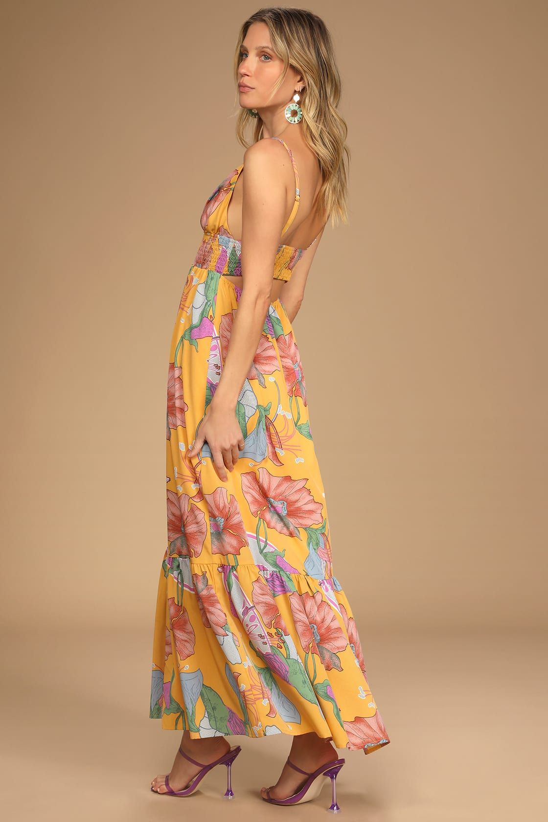 Truly Tropical Mustard Multi Floral Print Sleeveless Maxi Dress | Lulus (US)
