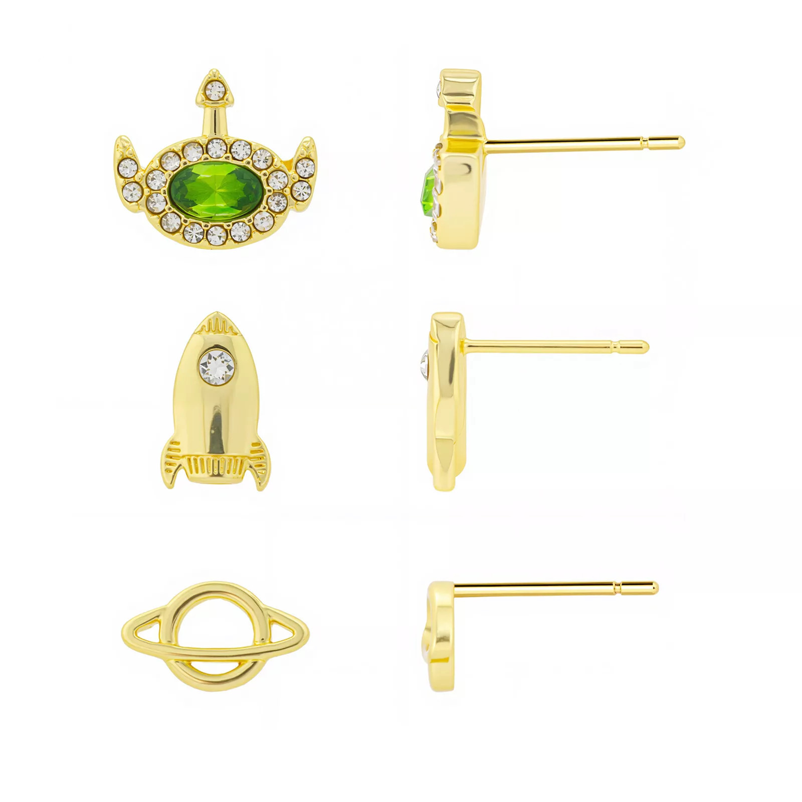 Disney / Pixar's Toy Story 14k Gold-Plated Cubic Zirconia Alien, Rocket & Planet Earring Set, Women's, Gold Tone | Kohl's