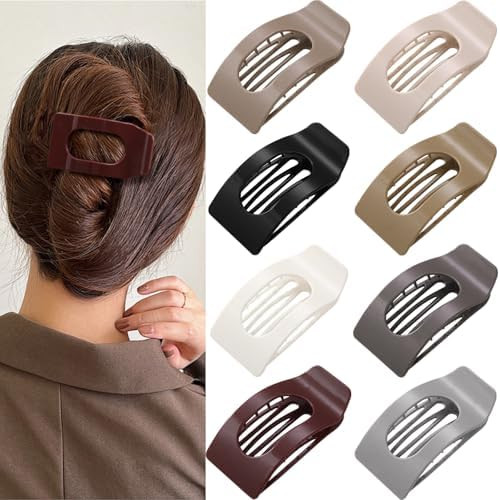 8 Pack Flat Hair Clips for Women – Large Glossy Neutral Rectangle No-Slip Claw Clips for Thick ... | Amazon (US)