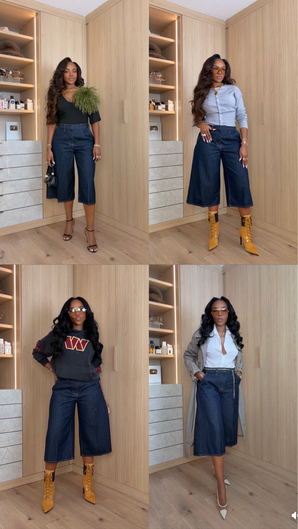 ONE PAIR, FOUR COMPLETELY DIFFERENT VIBES 👖✨

Proof that a good pair of denim culottes can WORK. Dress them up with heels, make them cozy with a cardigan, go sporty with a sweatshirt or polish them up for the office. I love a piece you can keep reinventing.

denim culottes, wide leg denim, cropped wide leg jeans, jeans styled four ways, versatile denim outfit, fall denim outfits, casual chic outfit, workwear outfit inspiration, sporty chic outfit, elevated denim style, petite denim outfit, fall outfit ideas

Wearing: Size Small | 5’4” | 140 lbs | 34D-27-40

📲 Download the FREE LTK app & follow me (@kirasfashionfinds) to shop everything linked.

#LTKPetite #LTKStyle