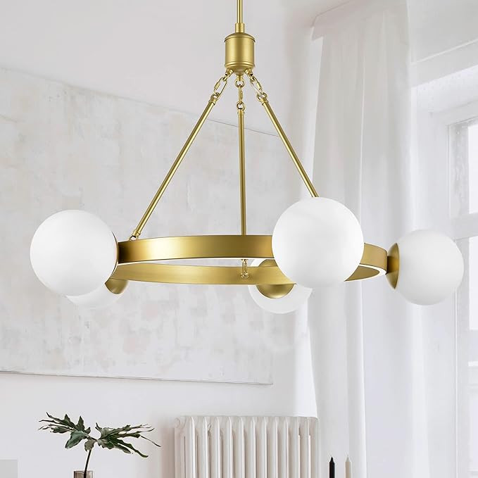 Linea di Liara Caserti 5 Light Gold Chandelier Light Fixture Mid Century Modern Globe Round Chand... | Amazon (US)