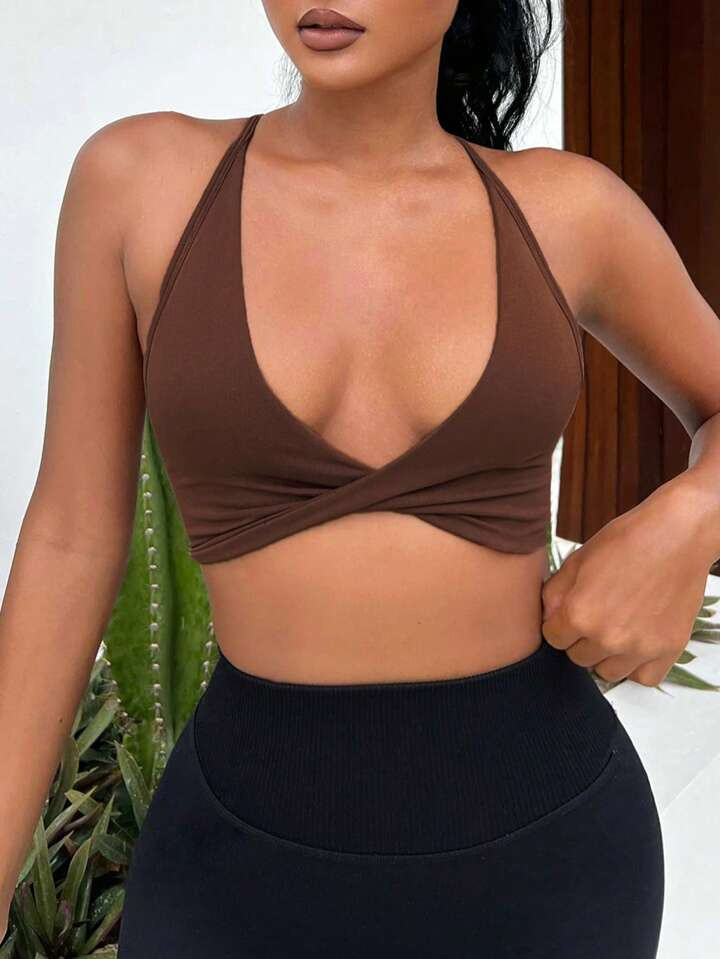 Yoga Sxy Twist Front Crisscross Backless Crop Sports Going Out Bra | SHEIN