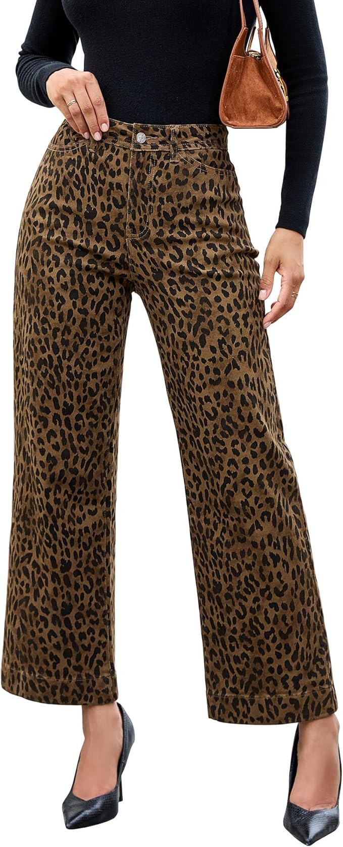 luvamia Wide Leg Jeans Woman Trendy High Waisted Leopard Cheetah Print Ankle Length Stretchy Deni... | Amazon (US)