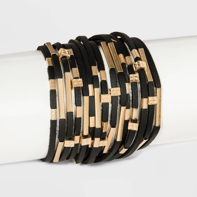Simulated Leather and Tube Slider Magnetic Multi-Strand Bracelet - Universal Thread™ Black | Target