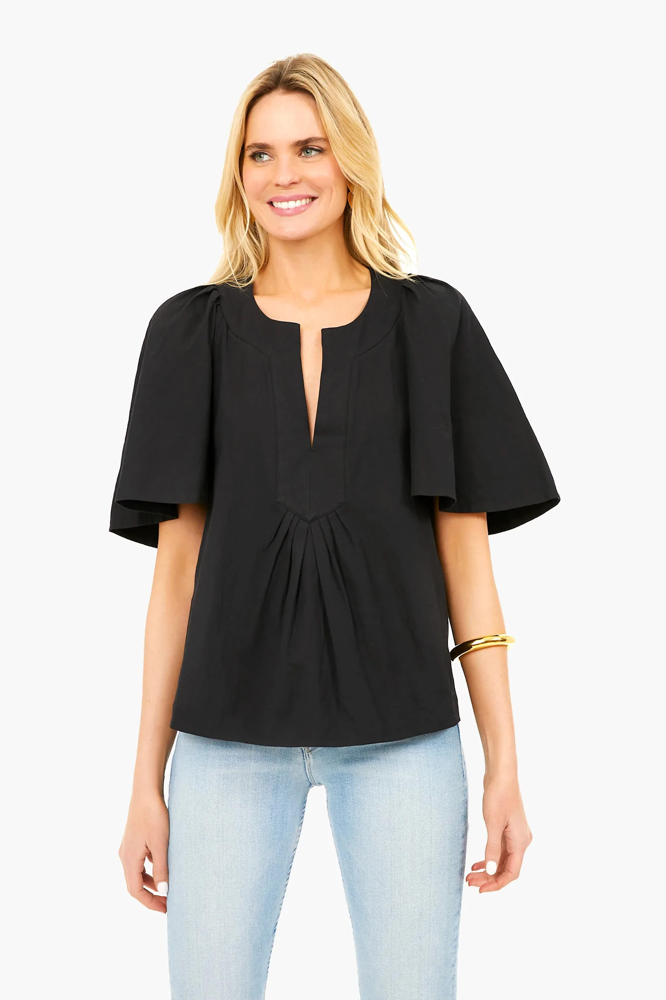 Black Finley Flutter Sleeve Top | Tuckernuck (US)