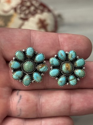 STERLING SILVER NATIVE AMERICAN SW TURQUOISE PETIT POINT CLUSTER EARRINGS 1” 925 | eBay US
