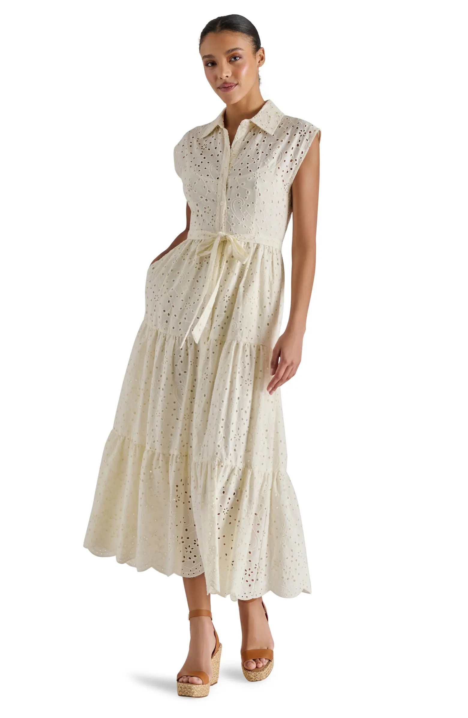 Steve Madden Clover Embroidered Eyelet Sleeveless Tiered Shirtdress | Nordstrom | Nordstrom