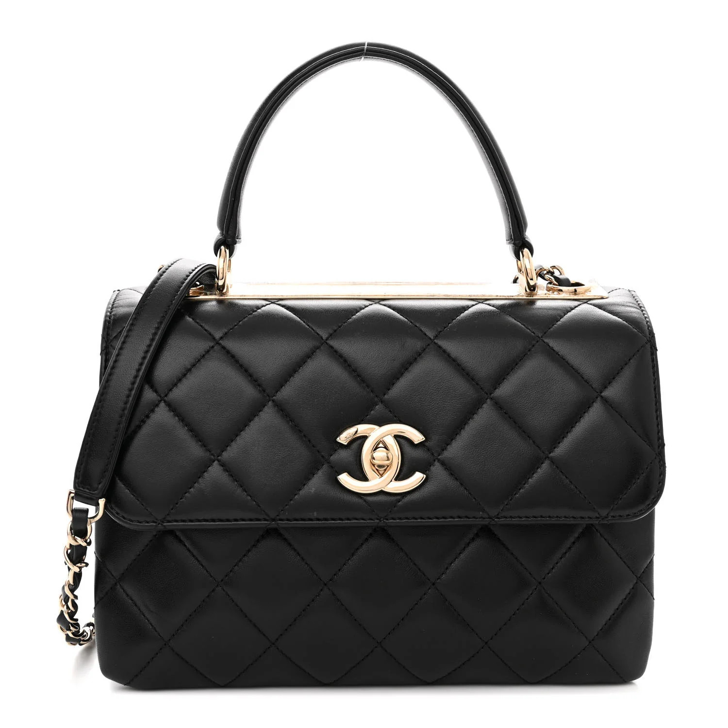 Lambskin Quilted Small Trendy CC Dual Handle Flap Bag Black | FASHIONPHILE (US)