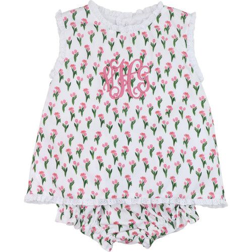 Pink And Green Tulip Eyelet Diaper Set | Cecil and Lou
