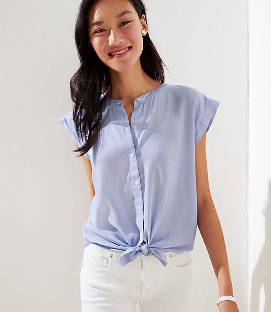 Micro Stripe Dolman Cap Sleeve Shirt | LOFT