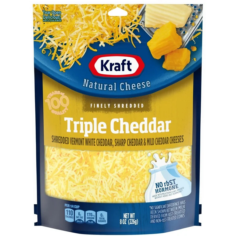 Kraft Triple Cheddar Finely Shredded Cheese, 8 oz Bag - Walmart.com | Walmart (US)