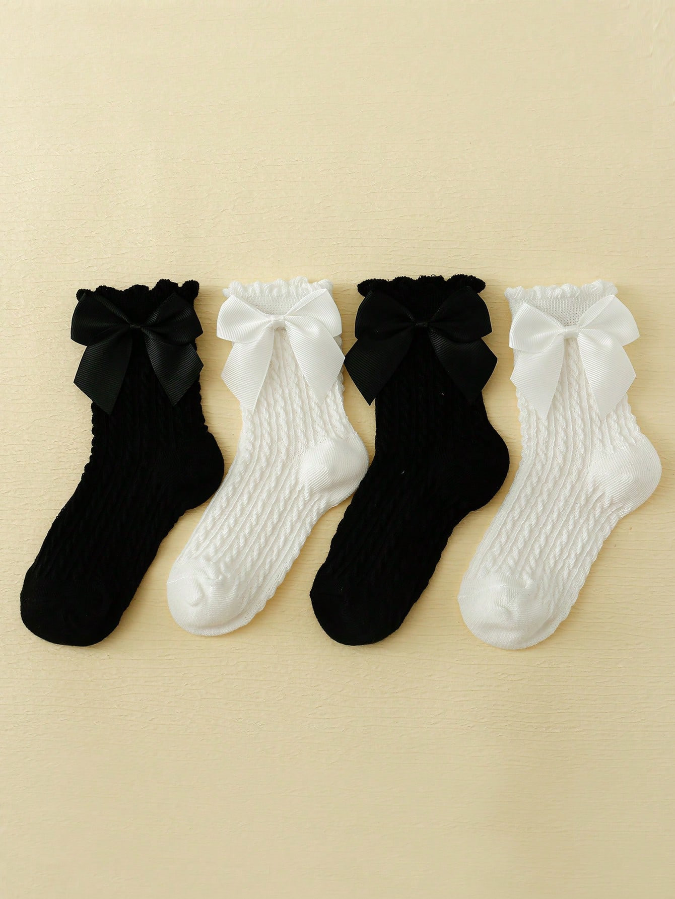 4pairs/Pack Toddler Girls' Bow Decoration Twist Knit Simple Socks, Suitable For School Uniforms | SHEIN