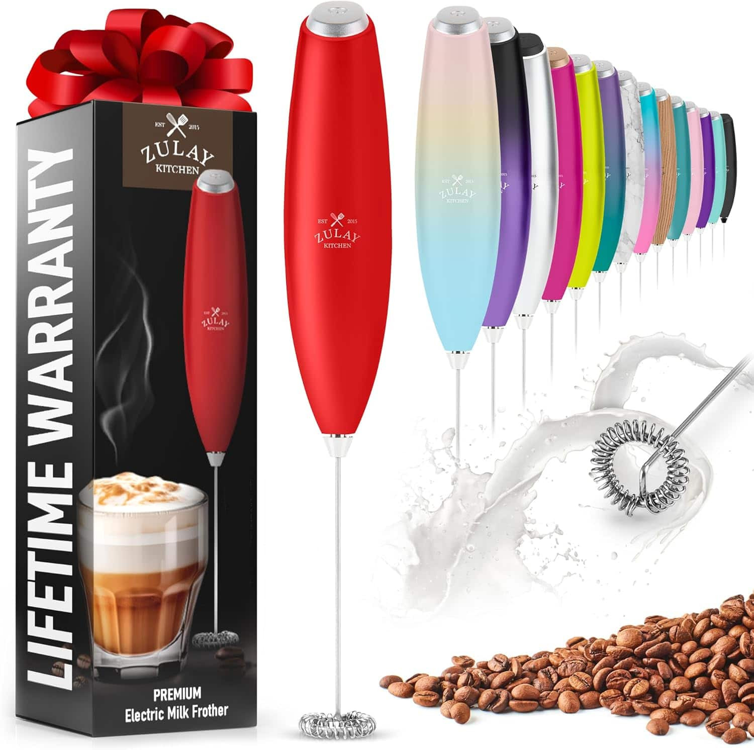 Zulay Kitchen - Powerful Milk Frother for Coffee with Powerful Motor - Handheld Frother Electric Whisk - Red | Best Buy U.S.