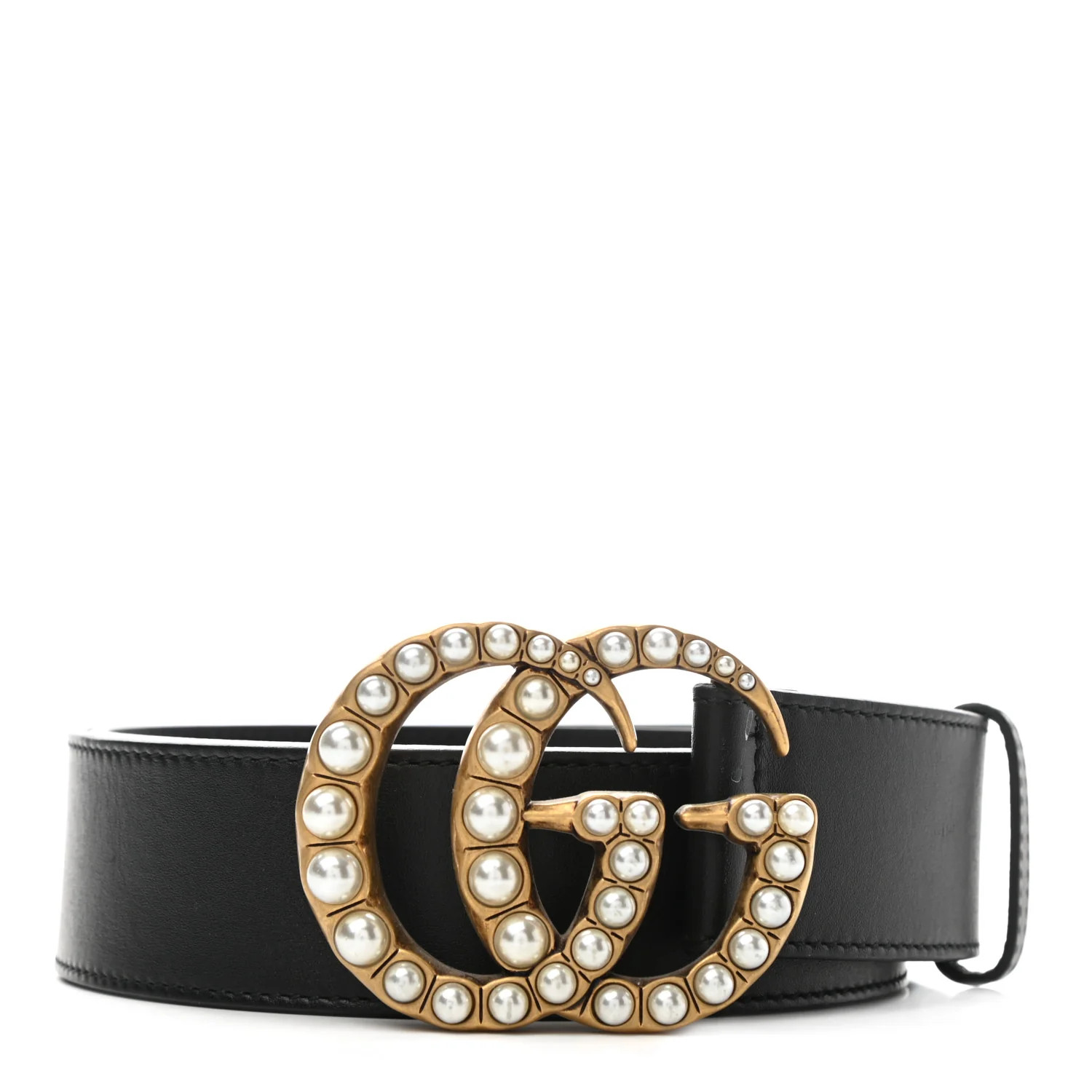 GUCCI Calfskin Pearl Double G 40mm Belt 80 32 Black Cream | FASHIONPHILE (US)
