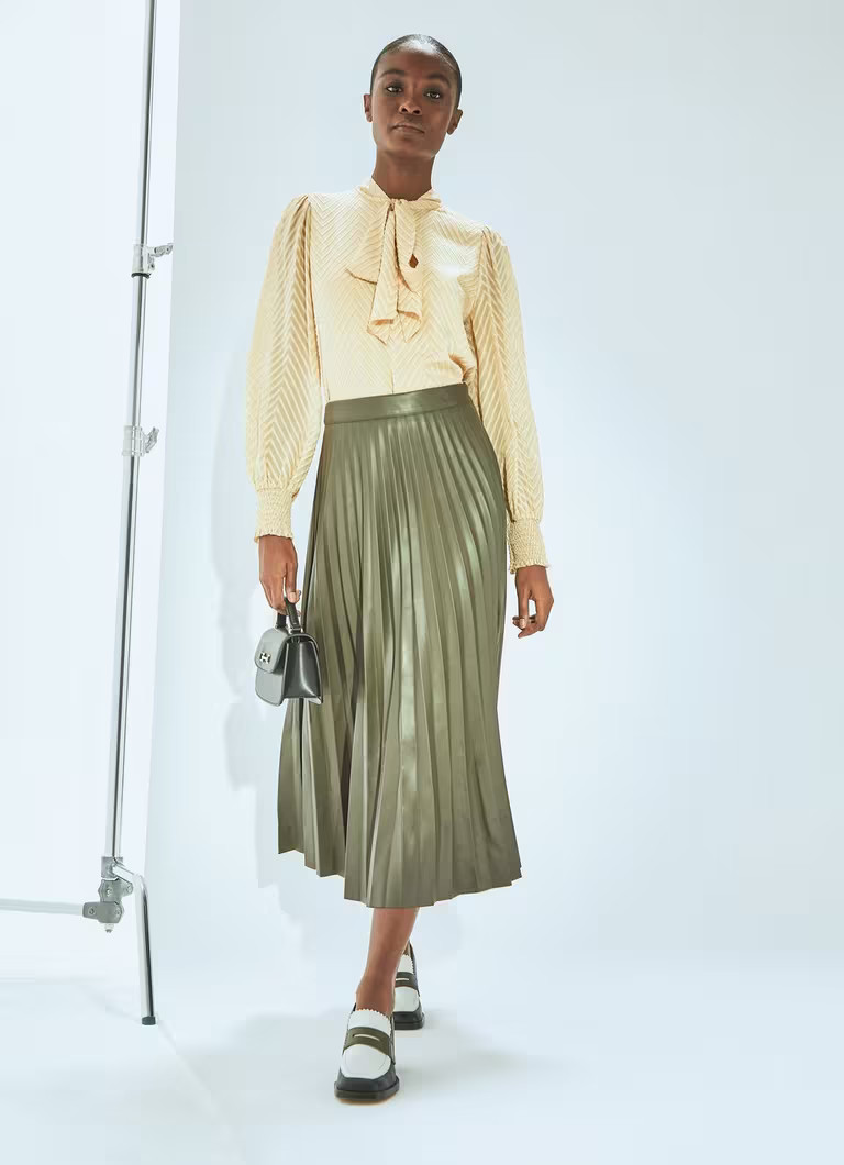 Laurie Olive Faux Leather Pleated Skirt | L.K. Bennett (UK)