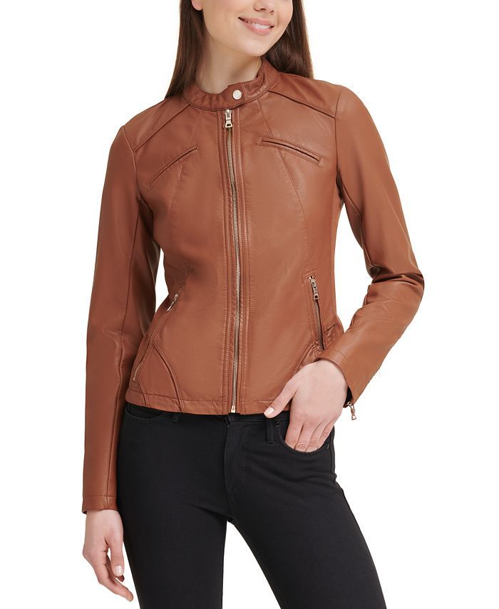 GUESS Faux-Leather Moto Jacket & Reviews - Coats & Jackets - Women - Macy's | Macys (US)