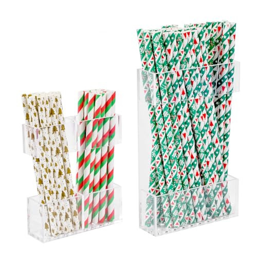 2 PACK Small Acrylic Straw Holder for Cabinet Doors，Straw Organizer Storage with Most Sizes，Multi-Function Kitchen Accessories Container with Adhesive Round Pads(Transparent) | Amazon (US)