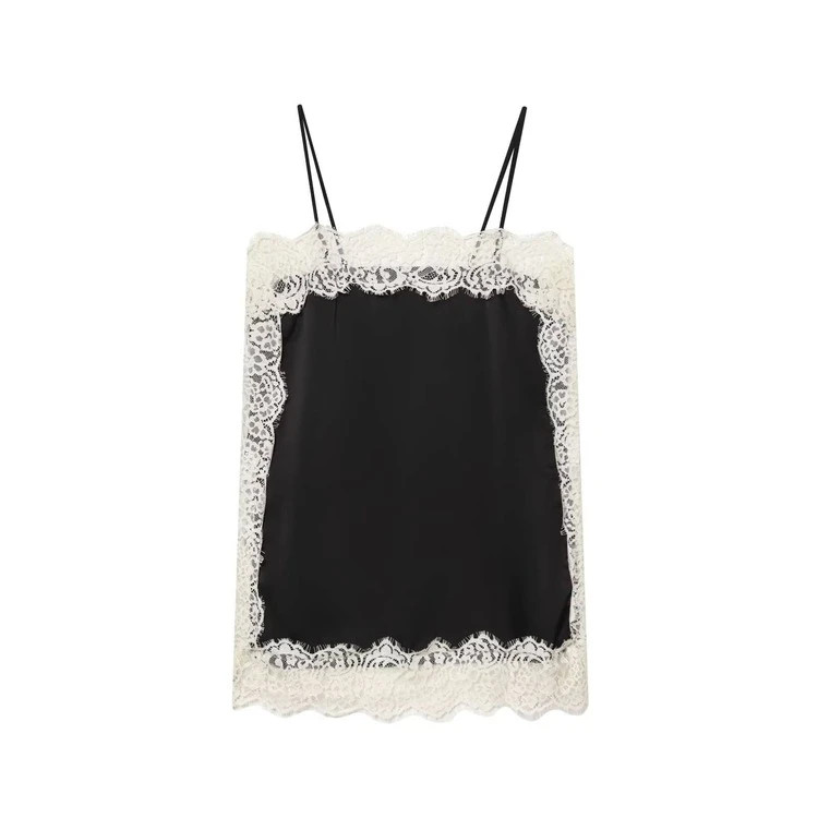 DEEKA Summer New Women's Fashion Elegant Satin Lace Blouse Black | SHEIN