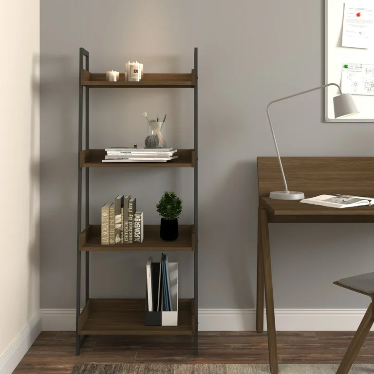 Mainstays Mixed Material 4-Shelf Bookcase, Walnut | Walmart (US)