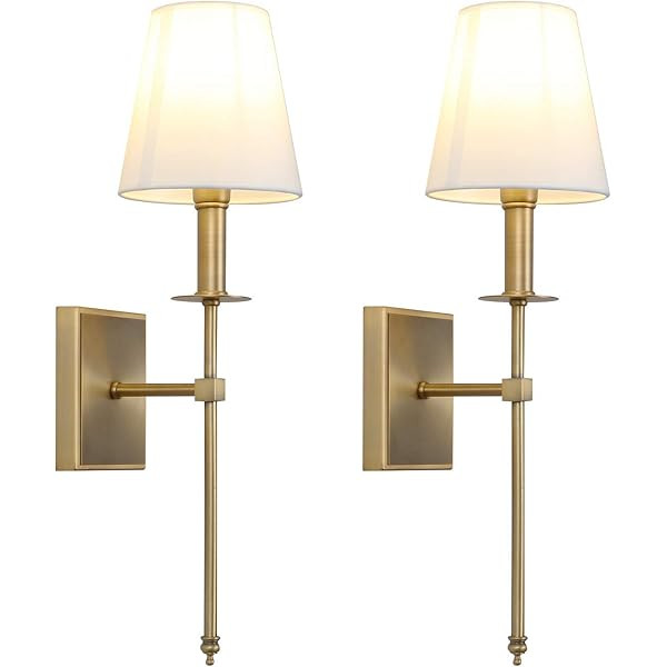 Pauwer Slim Wall Sconces Set of 2 White Fabric Shade Wall Sconce Hardwired Indoor Wall Light Column  | Amazon (US)