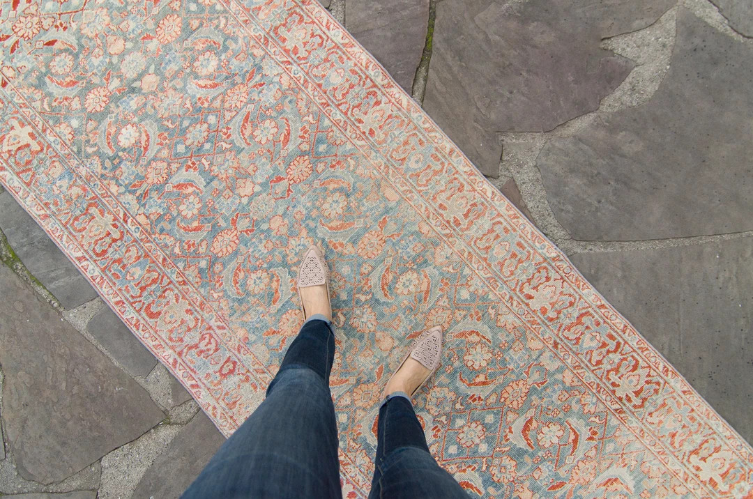 Vintage 35 X 153 Runner Allover Floral Brick Red Blue Wool - Etsy | Etsy (US)