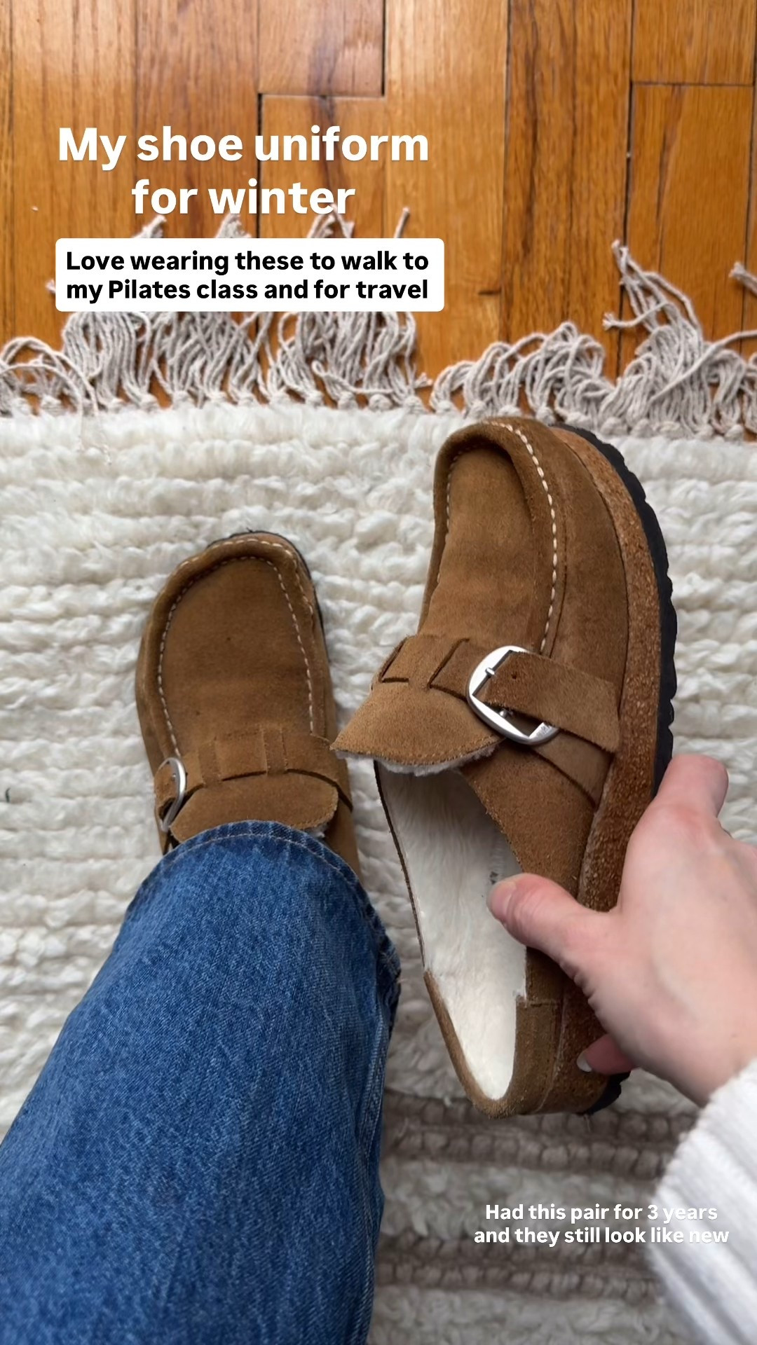 Birkenstock Buckley are the GOAT
Love the Shearling lined version 
Wearing 37 regularly 6.5-7 shoe 
Great for walking to Pilates and travel


#LTKSeasonal #LTKootd #LTKTravel