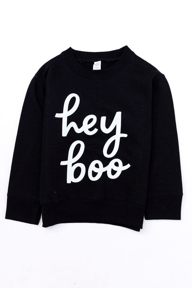 Hey Boo Black Kids Graphic Sweatshirt | Pink Lily