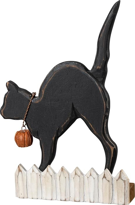 Primitives by Kathy Halloween Themed Home D\u00e9cor Sitter Featuring A Black Cat On A Fence | Amazon (US)