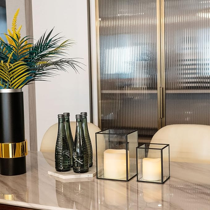 yshengood Glass Hurricane Candle Holder Set of 2 PCS, Black Frame and Glass Hurricane Candleholde... | Amazon (US)