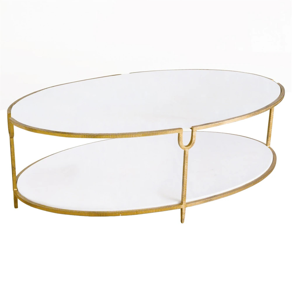 Lorcan Hollywood Regency Ivory Stone Oval Coffee Table | Kathy Kuo Home