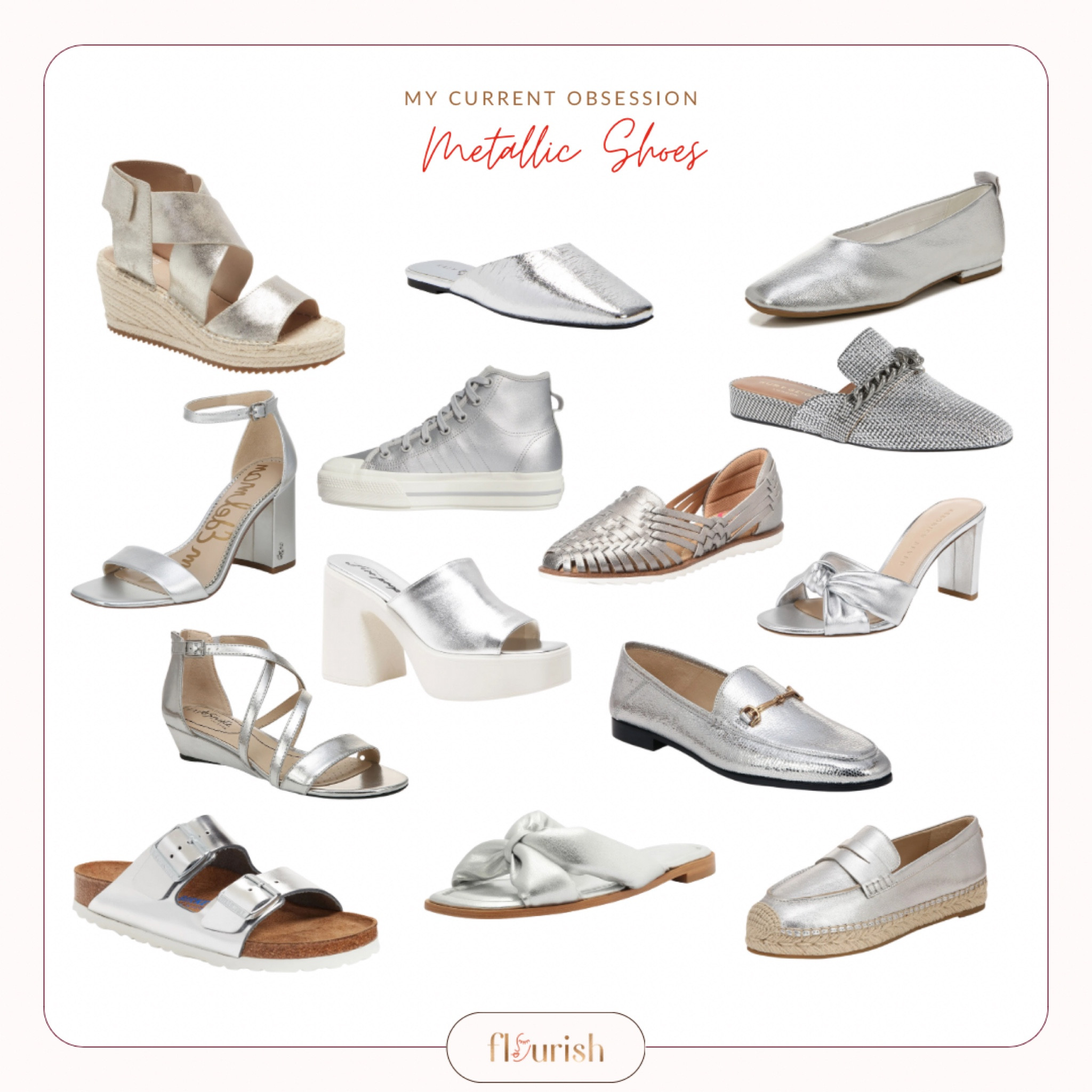 Silver shoes don’t always get the love they deserve because they are considered a choice only for prom or weddings, or too “out there” or too bold for normal, everyday life. But we completely disagree! Our Lead Stylist Shelly loves her silver shoes because they have the power to elevate an otherwise casual look, jazz up a night out on the town, or add sparkle to a beach wear. 

Essentially they add fun and excitement to literally anything. Silver is a great option for Winters and Summers, and can include everything from bright silver to deep pewter and hematite. 


We picked out our favorite silver shoes for the spring season to get you pumped for the change in the weather! 
#winterpalette #wintercolors 
#summerpalette #summercolors 

#LTKSeasonal #LTKstyletip #LTKshoecrush