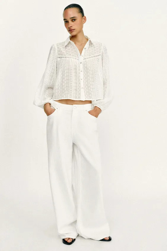 ROMANTIC PERFORATED EMBROIDERED BLOUSE | Zara US
