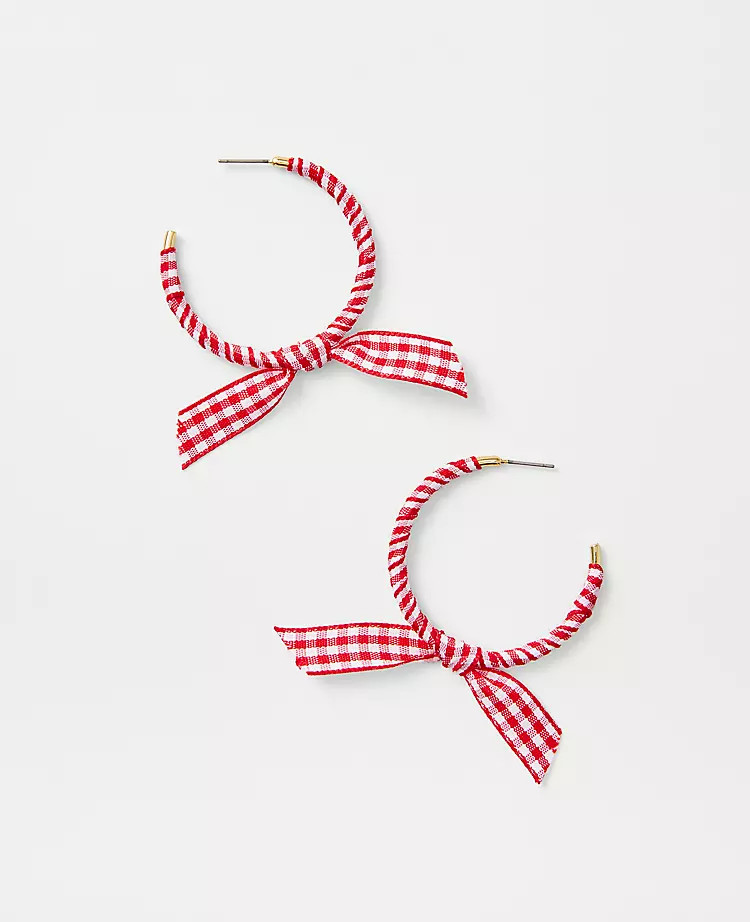 Gingham Wrapped Bow Hoop Earrings | Ann Taylor (US)