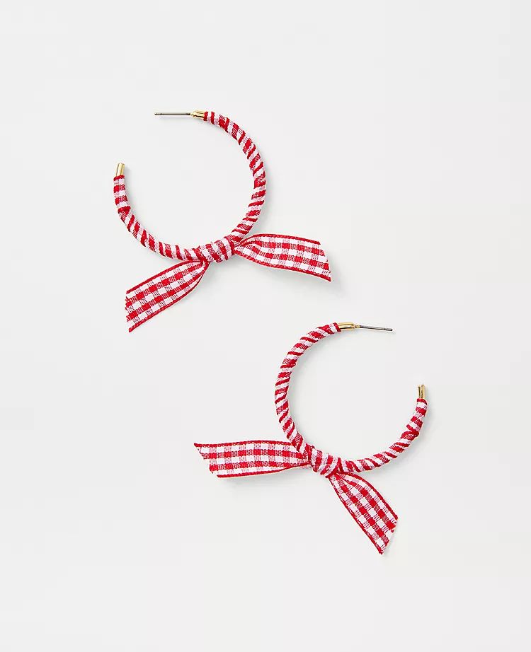 Gingham Wrapped Bow Hoop Earrings | Ann Taylor (US)