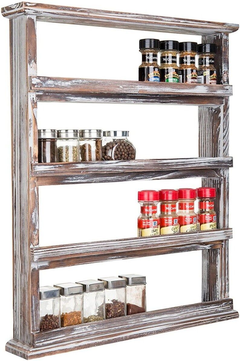 4-tier Torched Wood Wall-mounted Spice Rack | Etsy | Etsy (US)