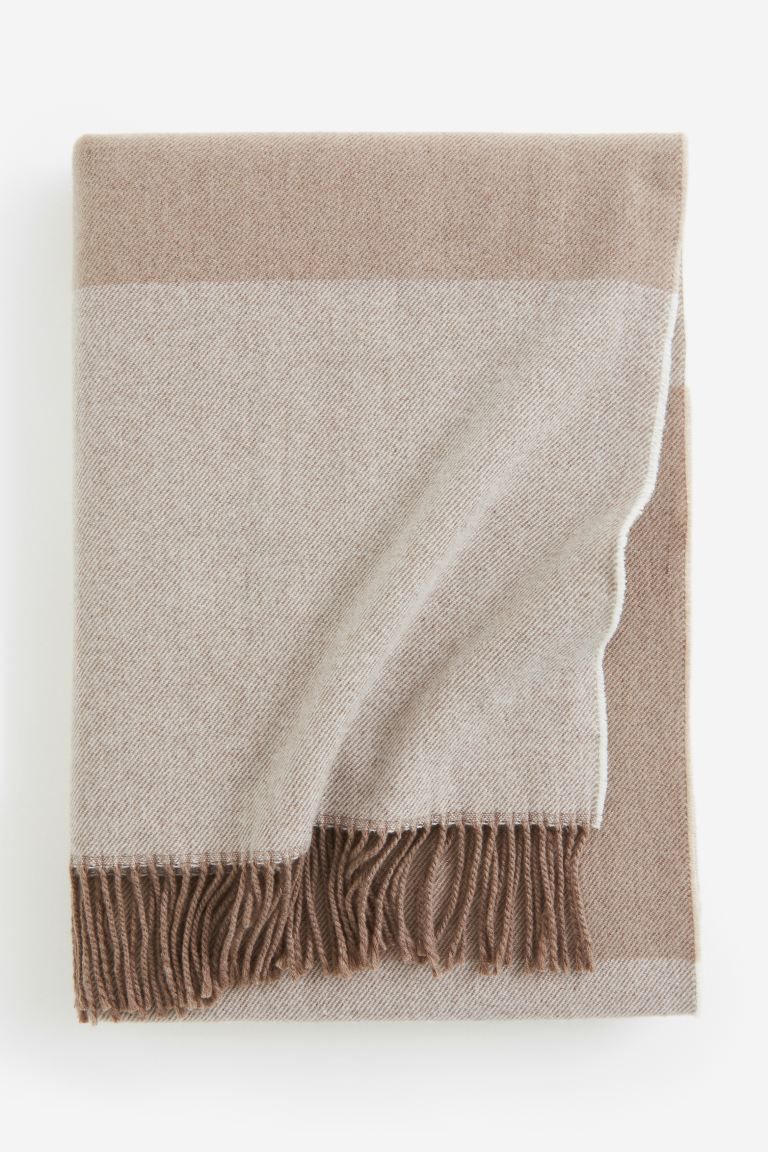 Wool-blend Throw - Dark beige/white - Home All | H&M US | H&M (US + CA)
