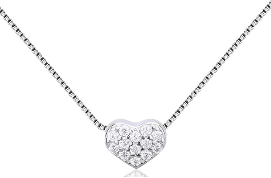 Crystal Heart Necklace Sterling Silver Tiny Pave CZ Love Pendant Choker Necklaces for Women Girls... | Amazon (US)